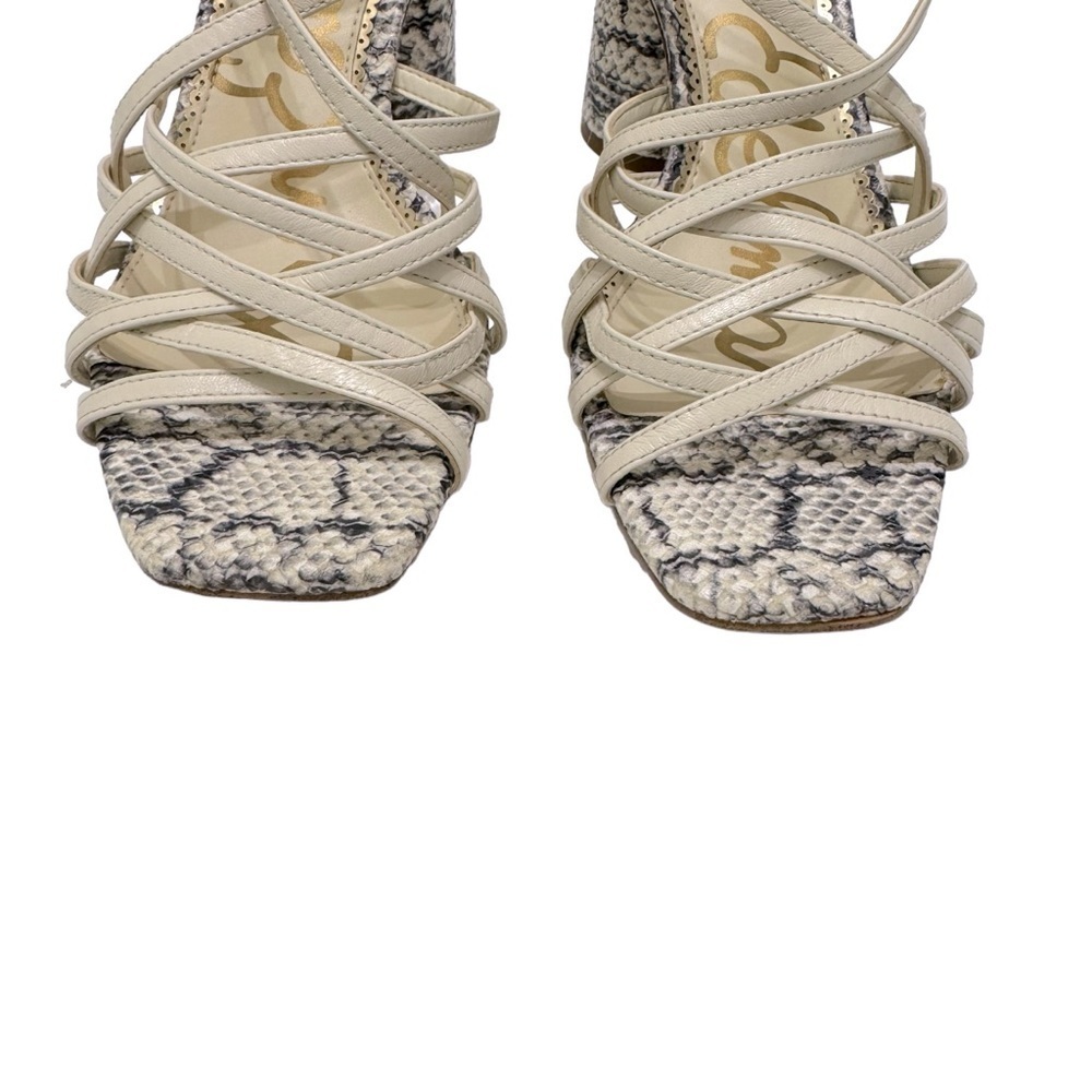 Sam Edelman Daffodil Heeled Sandals in Reptile Embossed Modern Ivory Leather Sz8 - Picture 4 of 8